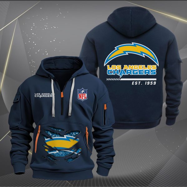Los Angeles Chargers Monster Scratch 2 Logo NFL Quarter Zip Hoodie - Image 2
