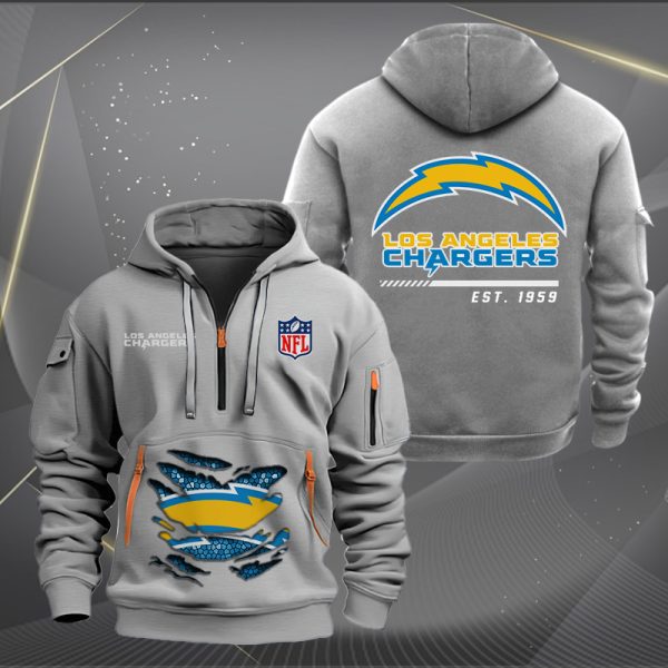 Los Angeles Chargers Monster Scratch 2 Logo NFL Quarter Zip Hoodie - Image 3
