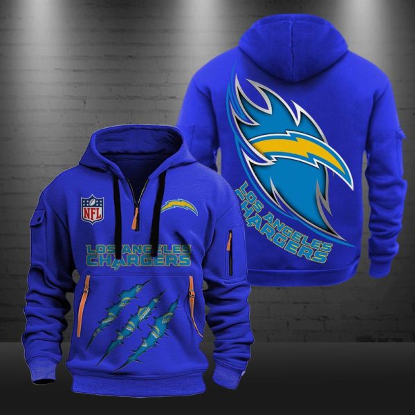 Los Angeles Chargers Monster Scratch Logo NFL Quarter Zip Hoodie