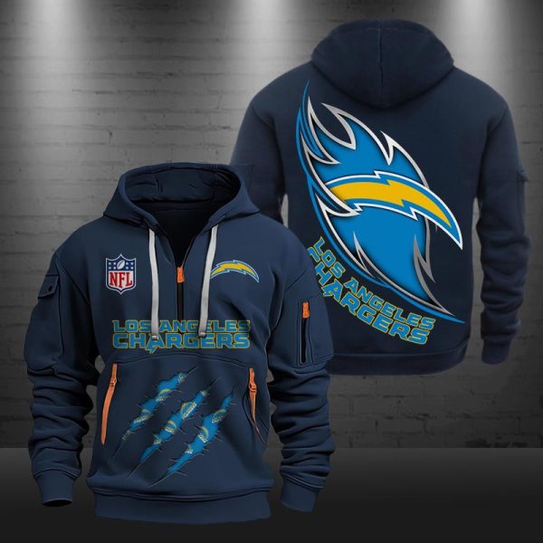 Los Angeles Chargers Monster Scratch Logo NFL Quarter Zip Hoodie - Image 3