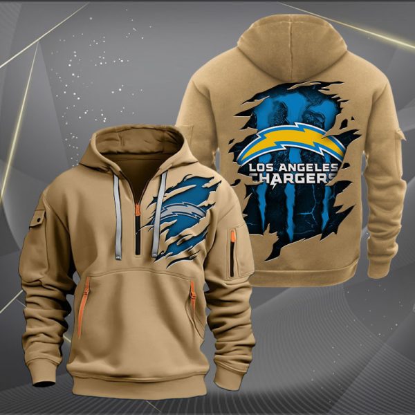 Los Angeles Chargers Scratch Logo NFL Quarter Zip Hoodie Ver 245 - Image 4