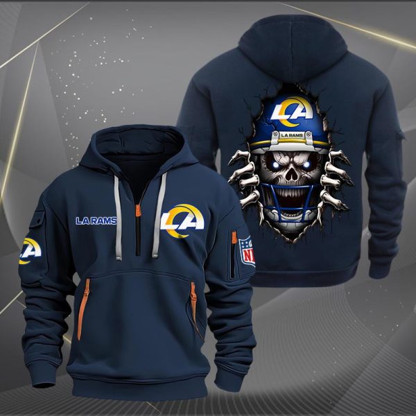 Los Angeles Rams Football Player Skull Quarter Zip Hoodie - Image 2