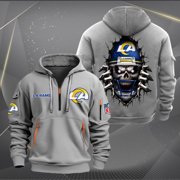 Los Angeles Rams Football Player Skull Quarter Zip Hoodie - Image 5