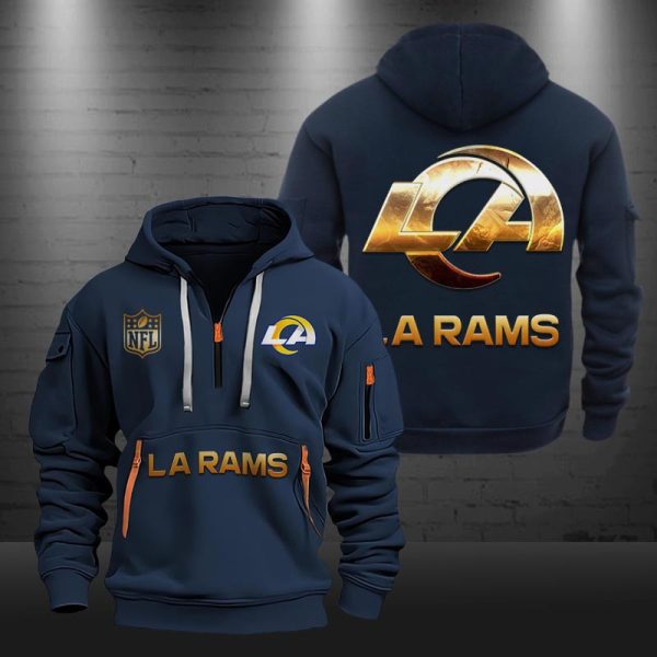 Los Angeles Rams Golden Logo NFL Quarter Zip Hoodie - Image 3