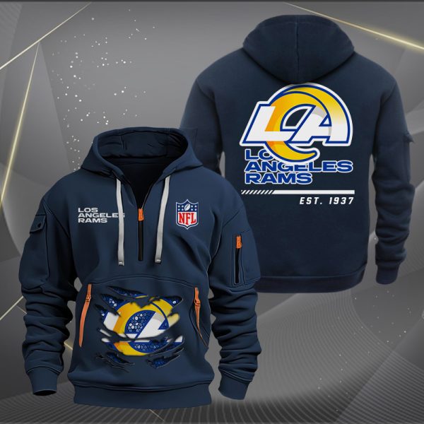 Los Angeles Rams Monster Scratch 2 Logo NFL Quarter Zip Hoodie - Image 2