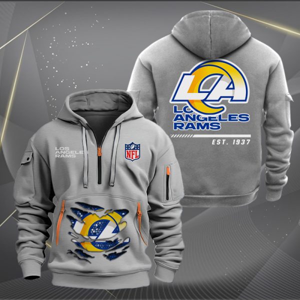 Los Angeles Rams Monster Scratch 2 Logo NFL Quarter Zip Hoodie - Image 3