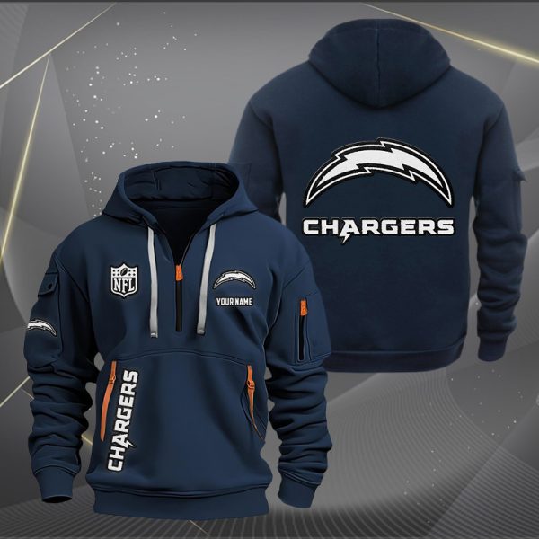 Los Angeles Chargers White Logo NFL Quarter Zip Hoodie - Image 2