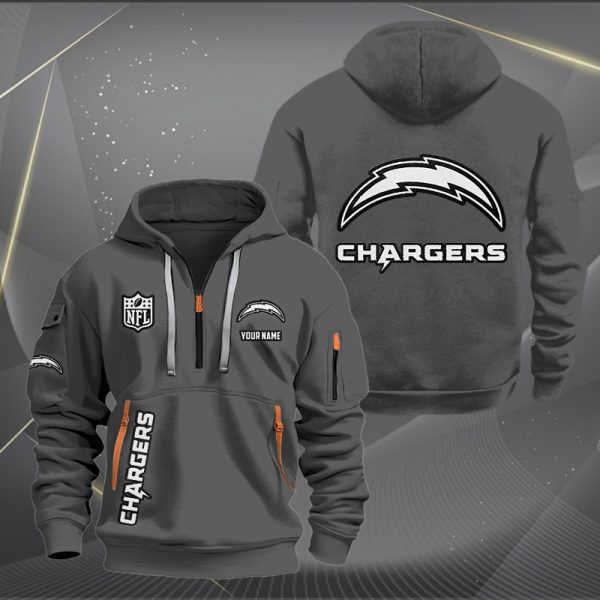 Los Angeles Chargers White Logo NFL Quarter Zip Hoodie - Image 3