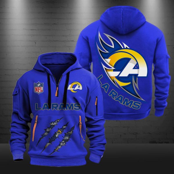 Los Angeles Rams Monster Scratch Logo NFL Quarter Zip Hoodie