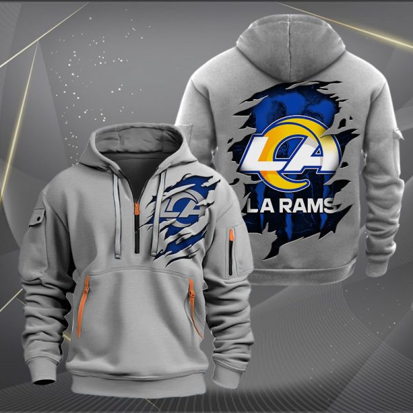 Los Angeles Rams Scratch Logo NFL Quarter Zip Hoodie Ver 229 - Image 3