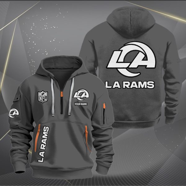 Los Angeles Rams White Logo NFL Quarter Zip Hoodie - Image 3