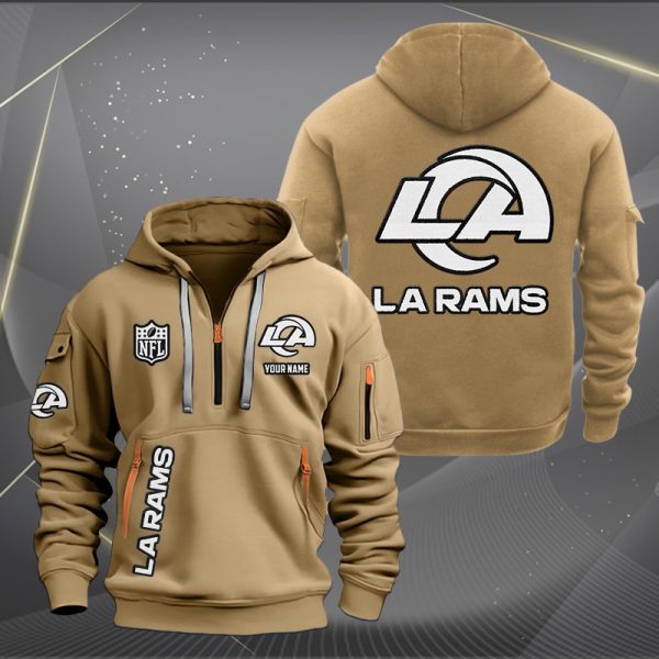 Los Angeles Rams White Logo NFL Quarter Zip Hoodie - Image 5