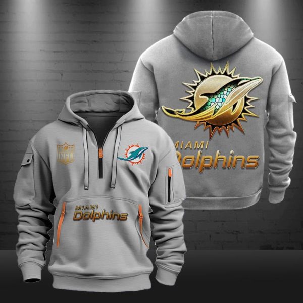 Miami Dolphins Golden Logo NFL Quarter Zip Hoodie - Image 4