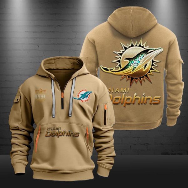 Miami Dolphins Golden Logo NFL Quarter Zip Hoodie - Image 5
