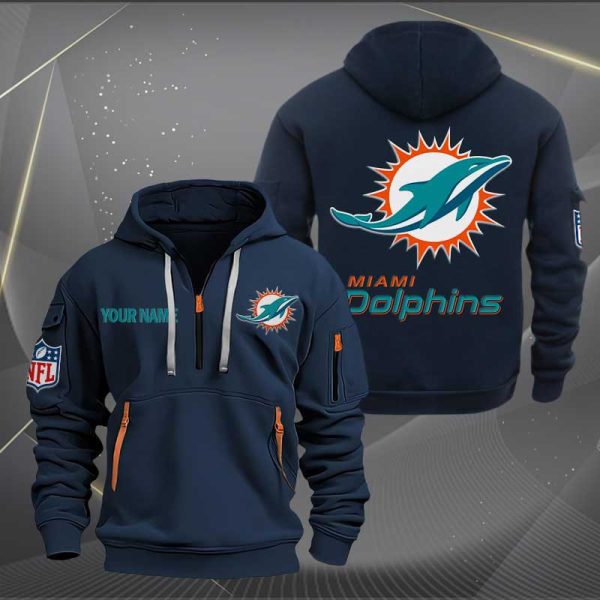 Miami Dolphins Logo NFL Quarter Zip Hoodie Ver 277 - Image 2