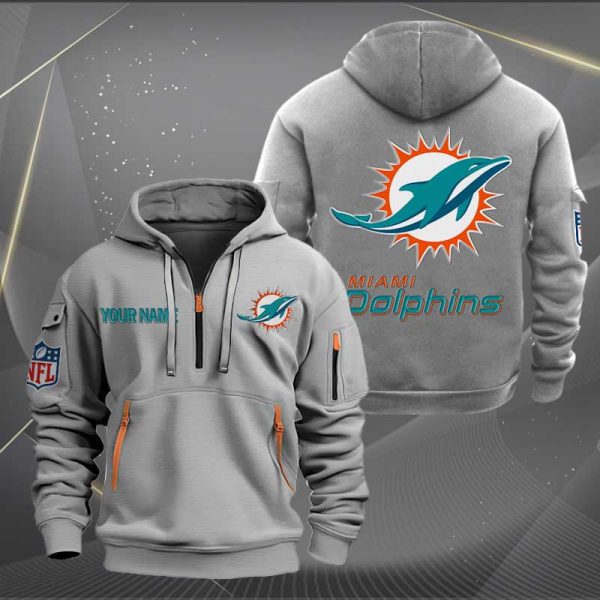 Miami Dolphins Logo NFL Quarter Zip Hoodie Ver 277 - Image 3
