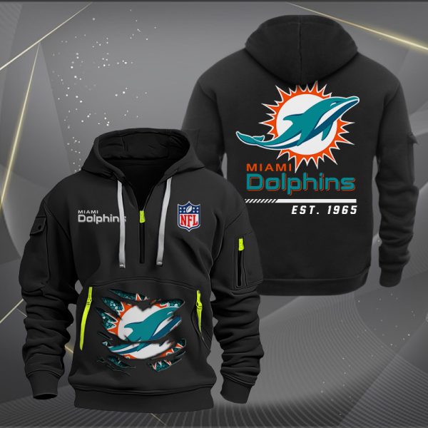 Miami Dolphins Monster Scratch 2 Logo NFL Quarter Zip Hoodie