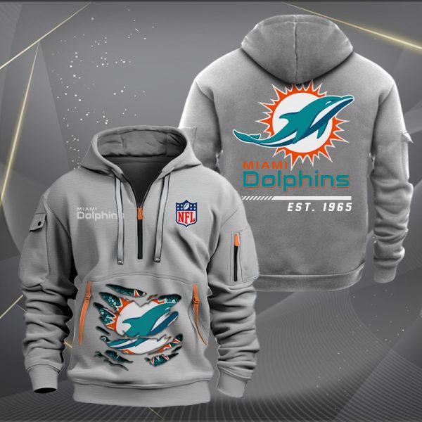 Miami Dolphins Monster Scratch 2 Logo NFL Quarter Zip Hoodie - Image 3