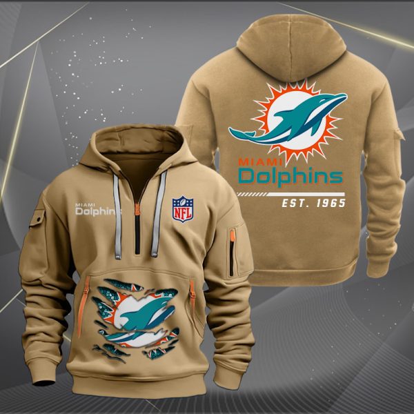 Miami Dolphins Monster Scratch 2 Logo NFL Quarter Zip Hoodie - Image 4