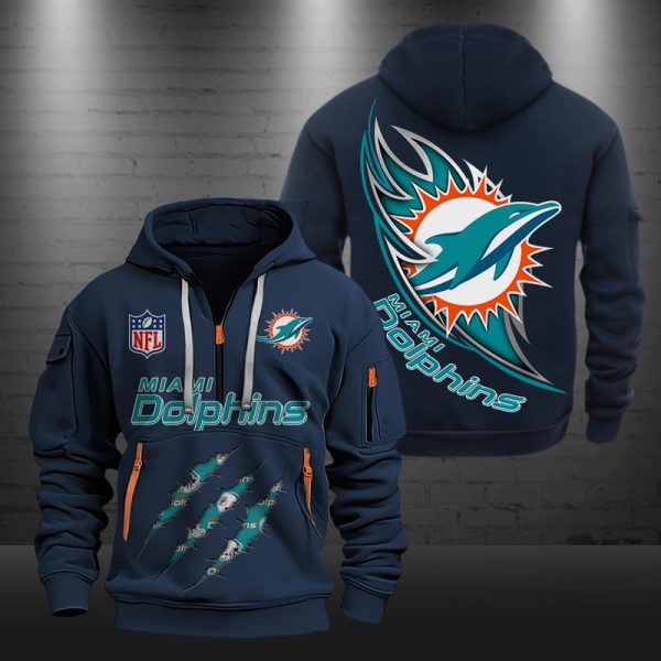 Miami Dolphins Monster Scratch Logo NFL Quarter Zip Hoodie - Image 3