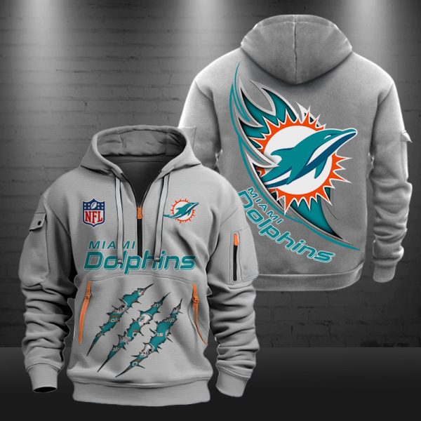 Miami Dolphins Monster Scratch Logo NFL Quarter Zip Hoodie - Image 5