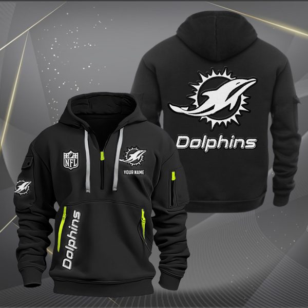 Miami Dolphins White Logo NFL Quarter Zip Hoodie