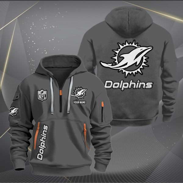 Miami Dolphins White Logo NFL Quarter Zip Hoodie - Image 3