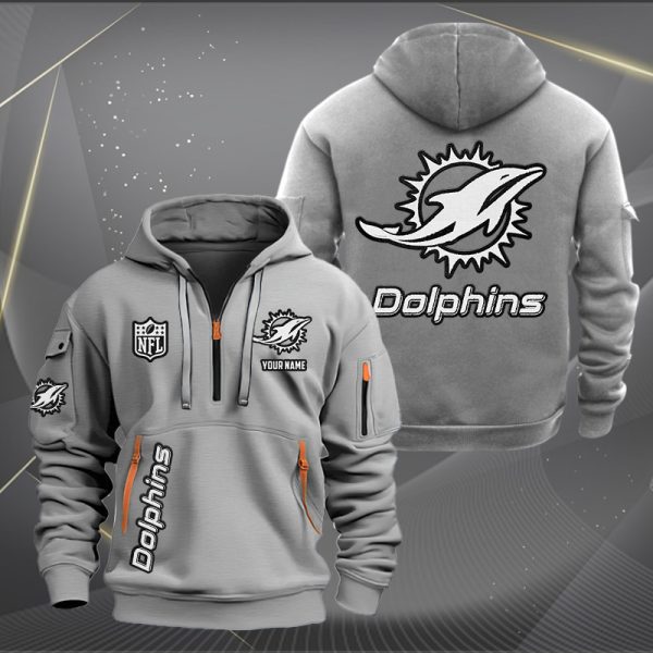 Miami Dolphins White Logo NFL Quarter Zip Hoodie - Image 4