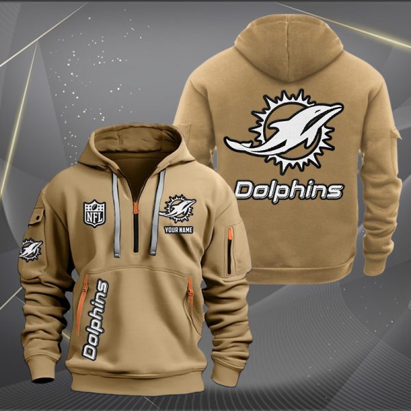Miami Dolphins White Logo NFL Quarter Zip Hoodie - Image 5