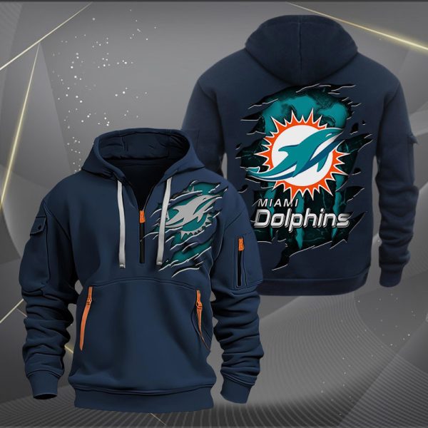Miami Dolphins Scratch Logo NFL Quarter Zip Hoodie - Image 2