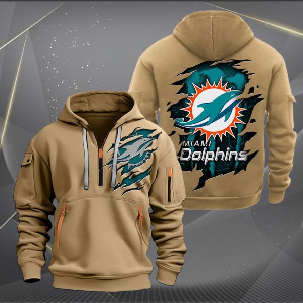 Miami Dolphins Scratch Logo NFL Quarter Zip Hoodie - Image 4