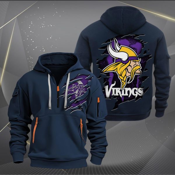 Minnesota Vikings Scratch Logo NFL Quarter Zip Hoodie - Image 2