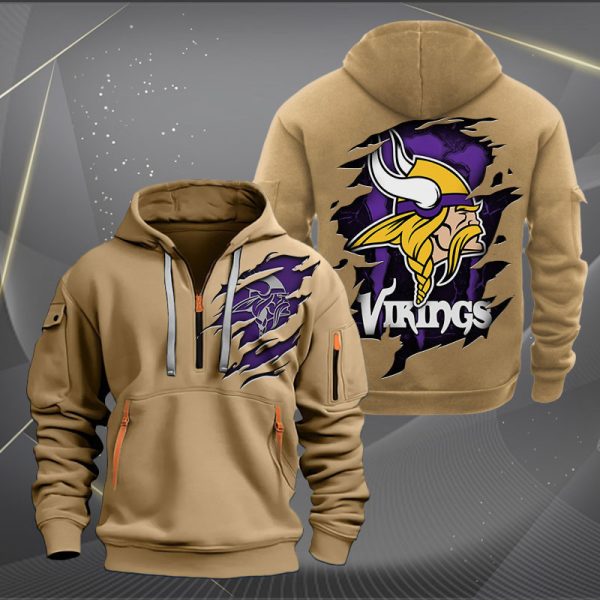 Minnesota Vikings Scratch Logo NFL Quarter Zip Hoodie - Image 4