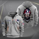 New England Patriots Football Player Skull Quarter Zip Hoodie