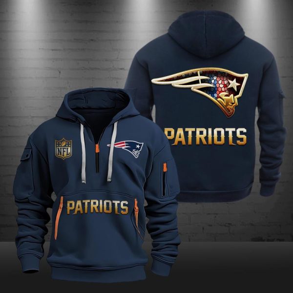 New England Patriots Golden Logo NFL Quarter Zip Hoodie