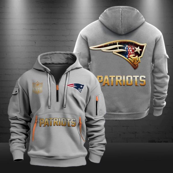 New England Patriots Golden Logo NFL Quarter Zip Hoodie - Image 3