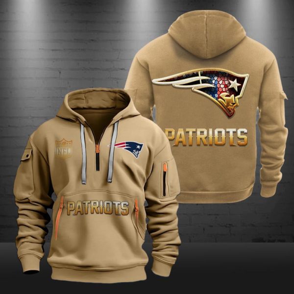 New England Patriots Golden Logo NFL Quarter Zip Hoodie - Image 4