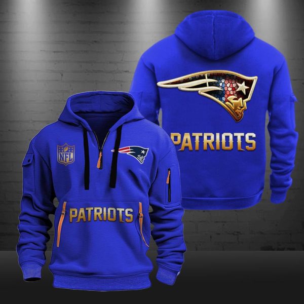 New England Patriots Golden Logo NFL Quarter Zip Hoodie - Image 5