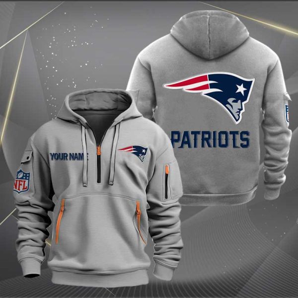 New England Patriots Logo NFL Quarter Zip Hoodie Ver 269 - Image 3