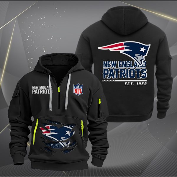 New England Patriots Monster Scratch 2 Logo NFL Quarter Zip Hoodie