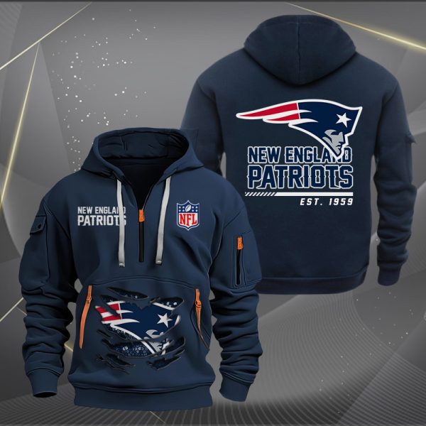 New England Patriots Monster Scratch 2 Logo NFL Quarter Zip Hoodie - Image 2
