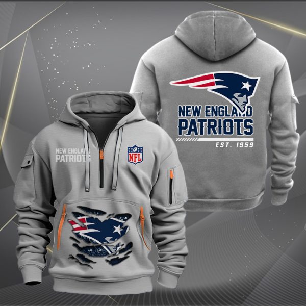 New England Patriots Monster Scratch 2 Logo NFL Quarter Zip Hoodie - Image 3