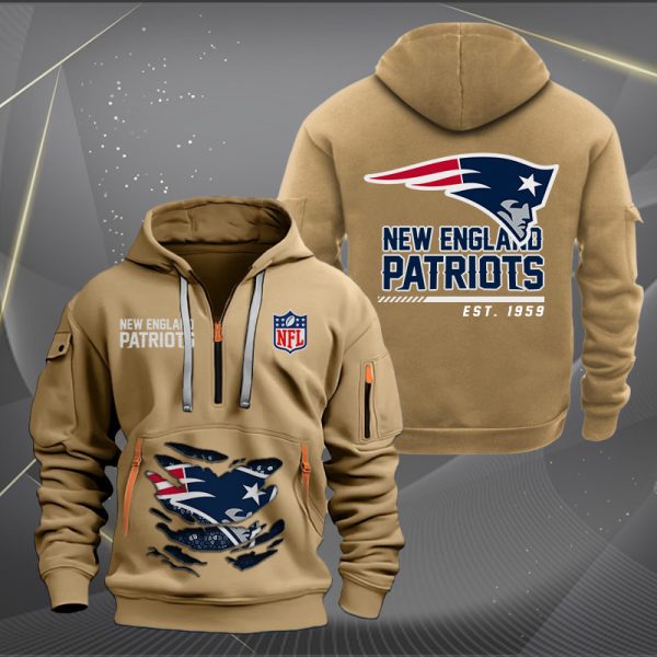 New England Patriots Monster Scratch 2 Logo NFL Quarter Zip Hoodie - Image 4