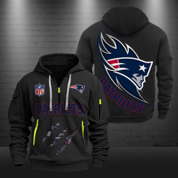 New England Patriots Monster Scratch Logo NFL Quarter Zip Hoodie - Image 2