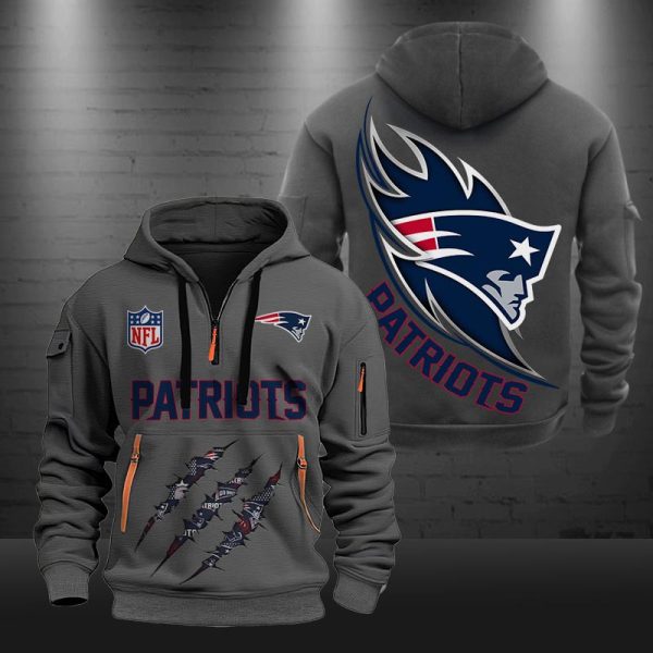 New England Patriots Monster Scratch Logo NFL Quarter Zip Hoodie - Image 3