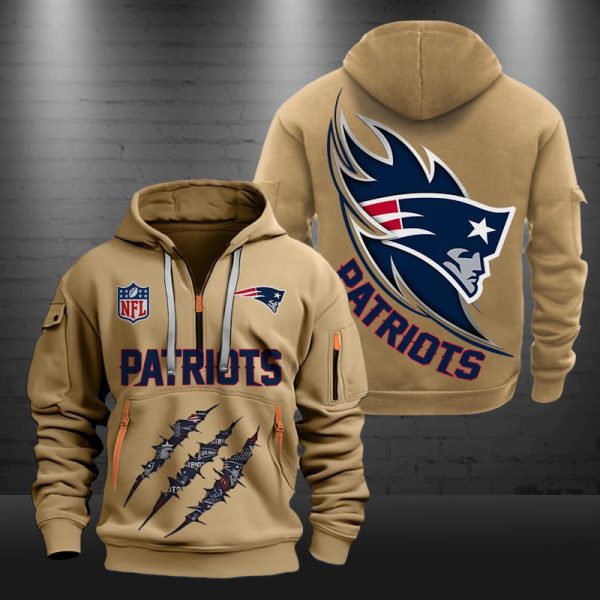 New England Patriots Monster Scratch Logo NFL Quarter Zip Hoodie - Image 5