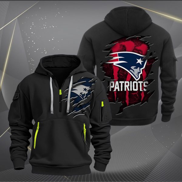 New England Patriots Scratch Logo NFL Quarter Zip Hoodie Ver 243