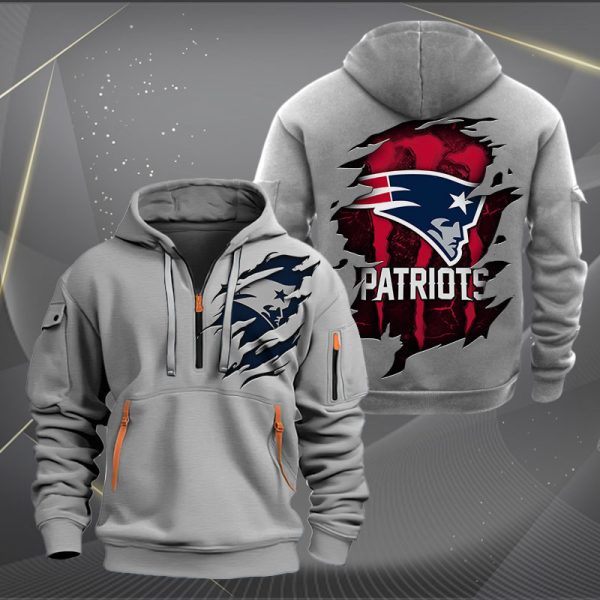 New England Patriots Scratch Logo NFL Quarter Zip Hoodie Ver 243 - Image 3