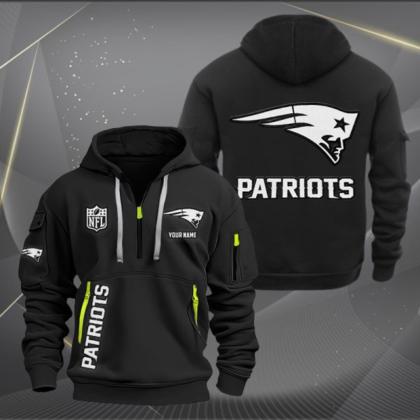 New England Patriots White Logo NFL Quarter Zip Hoodie