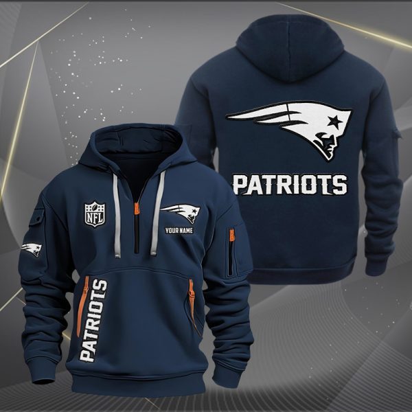 New England Patriots White Logo NFL Quarter Zip Hoodie - Image 2